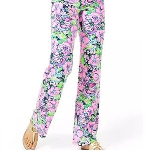 Lilly Pulitzer Pink and Green Floral Wide Leg Pants